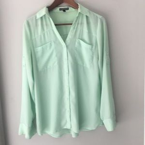 Mint green sheer blouse